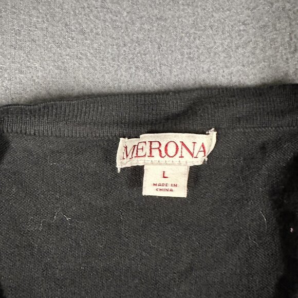 Merona Sweater Womens Large Black Cardigan Beaded Button Up Knit Lightweight Top - Picture 3 of 7